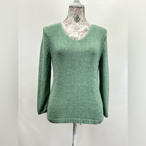 RENA ROWAN Moss green open weave V neck sweater size S. - Picture 5 of 12